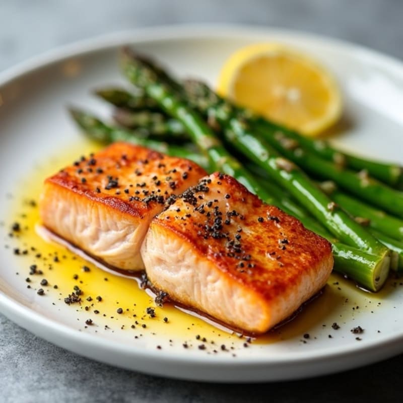 Crispy Pan-Seared Salmon with Roasted Asparagus