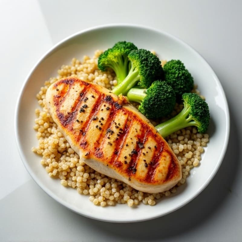 Grilled Chicken Breast with Quinoa and Roasted Broccoli