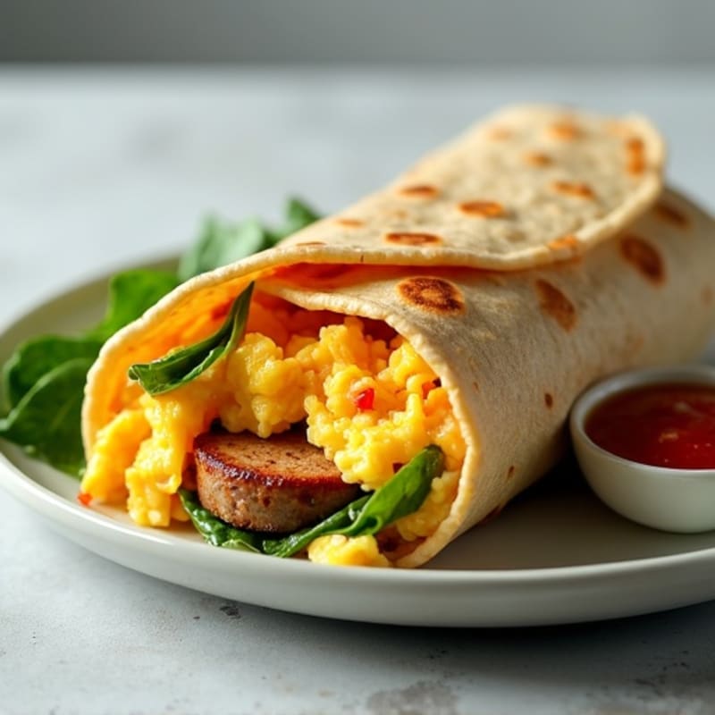 Hearty Scrambled Egg and Lean Turkey Sausage Breakfast Burrito