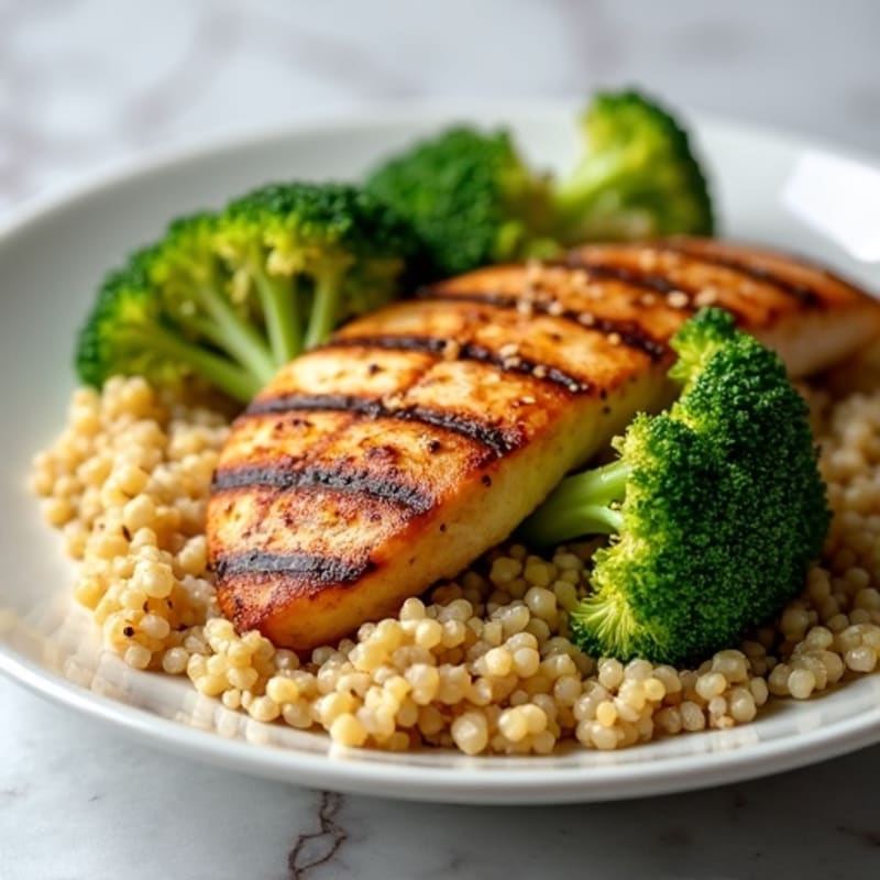 Grilled Chicken Breast with Quinoa and Roasted Broccoli