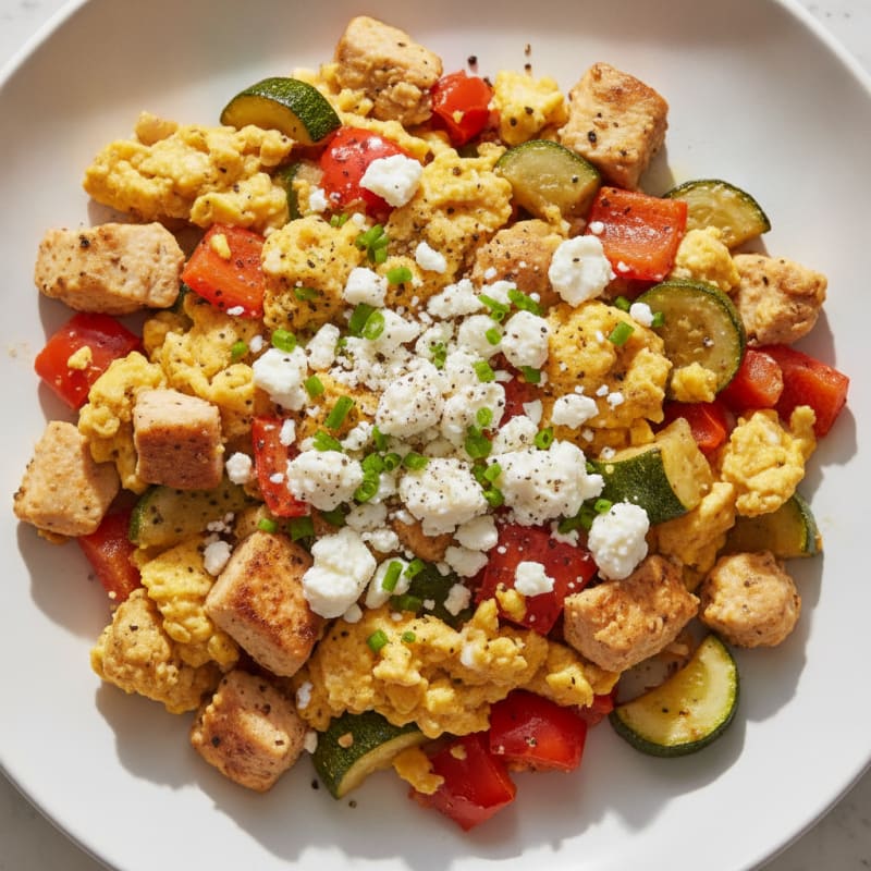Hearty Scrambled Eggs with Roasted Vegetables