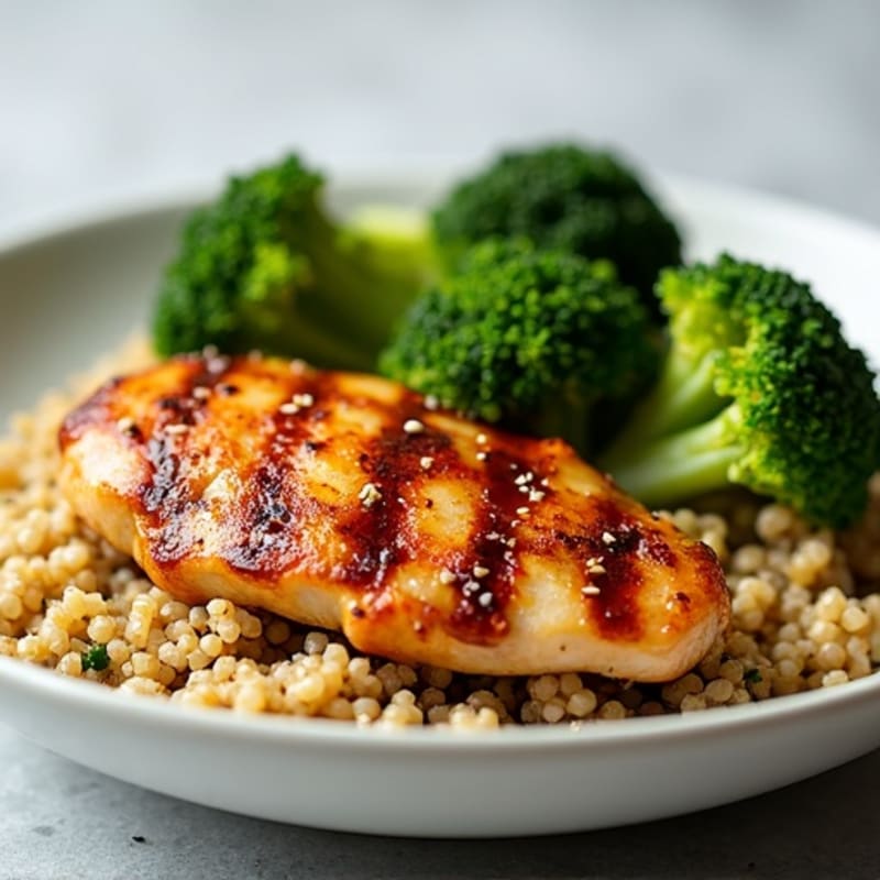 Pan-Seared Teriyaki Chicken with Roasted Broccoli and Quinoa