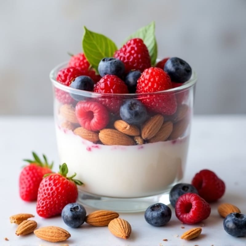 Greek Yogurt Protein Parfait with Mixed Berries and Almonds