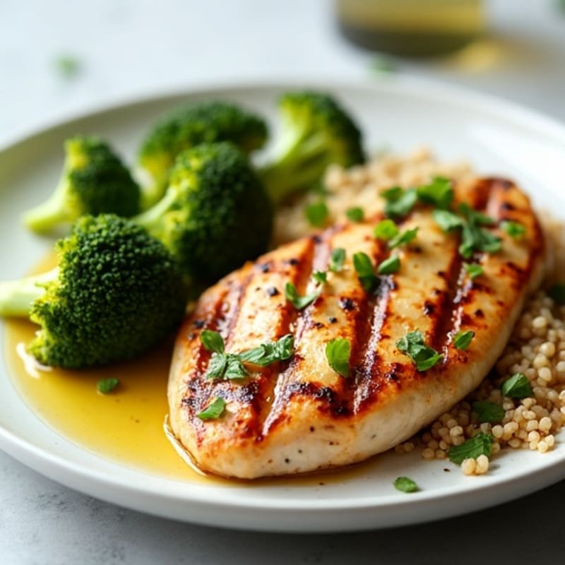 Grilled Chicken Breast with Roasted Broccoli and Quinoa
