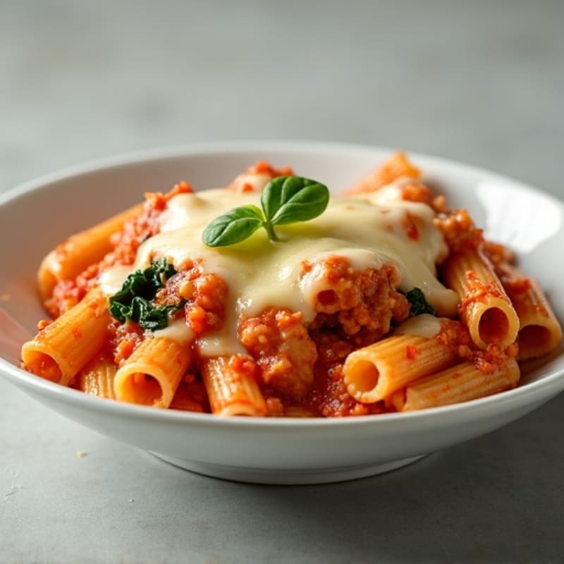 Cheesy Baked Ziti with Lean Ground Turkey and Spinach