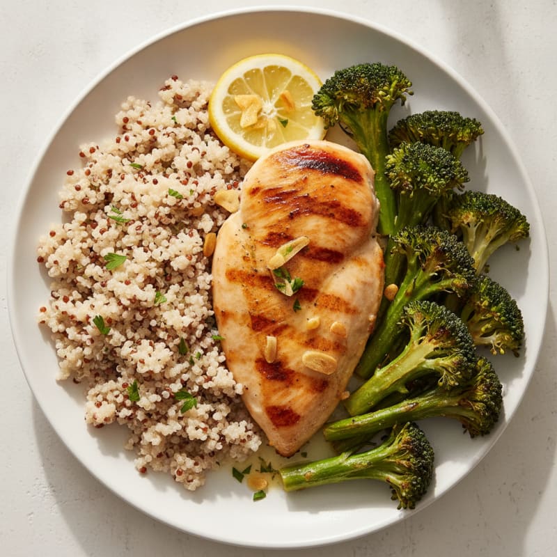 Grilled Chicken Breast with Quinoa and Roasted Broccoli