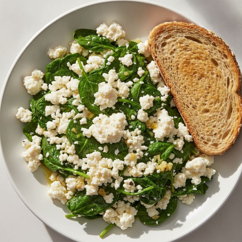 Cottage Cheese Egg White Scramble with Sautéed Spinach