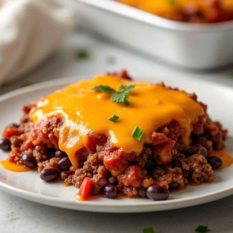 Hearty Lean Ground Beef and Black Bean Bake with Cheesy Topping