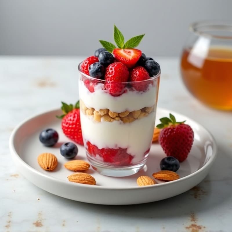 Greek Yogurt Protein Parfait with Mixed Berries and Almonds
