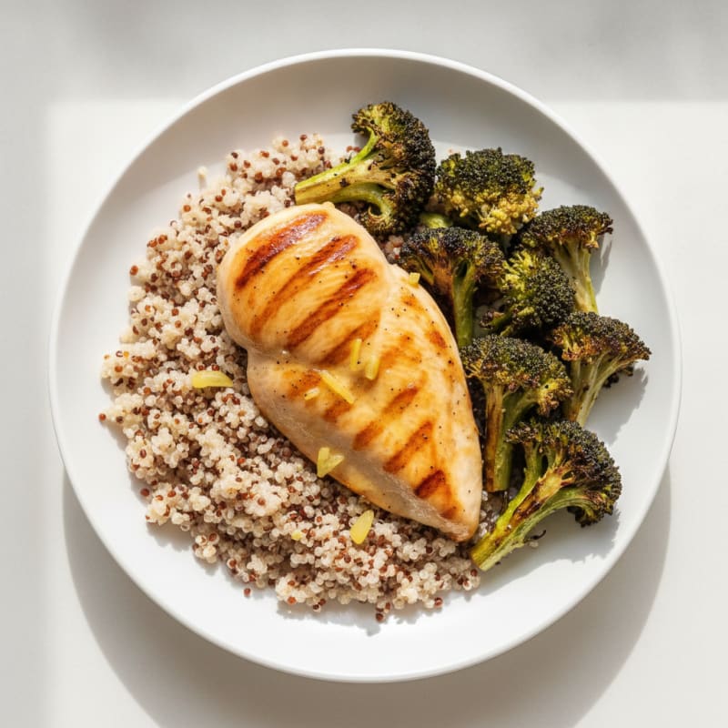 Grilled Chicken Breast with Quinoa and Roasted Broccoli