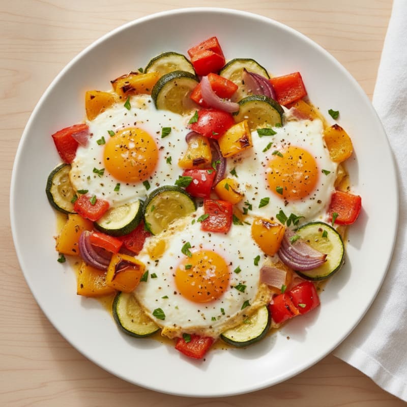 Mediterranean Baked Eggs with Roasted Garden Vegetables