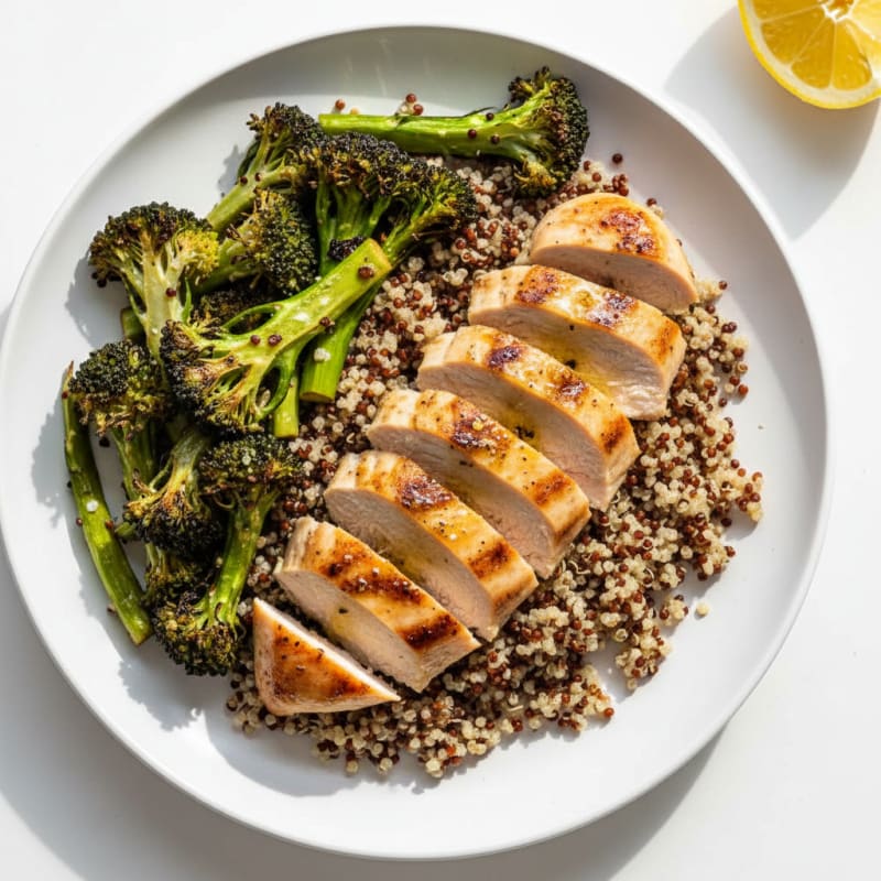 Grilled Chicken Breast with Quinoa and Roasted Broccoli