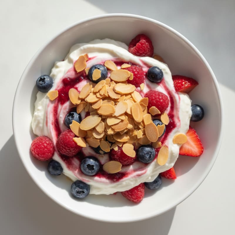 Greek Yogurt Protein Parfait with Mixed Berries and Almonds