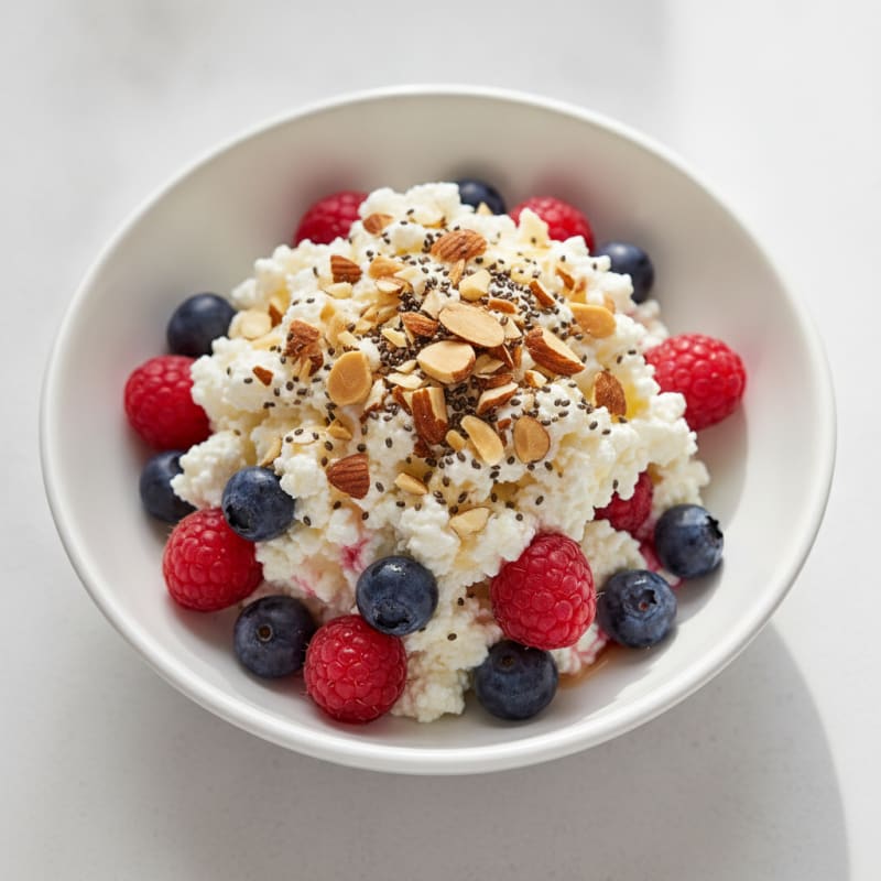 Cottage Cheese Berry Parfait with Chopped Almonds