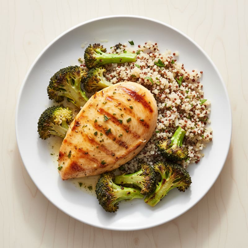 Grilled Chicken Breast with Quinoa and Roasted Broccoli