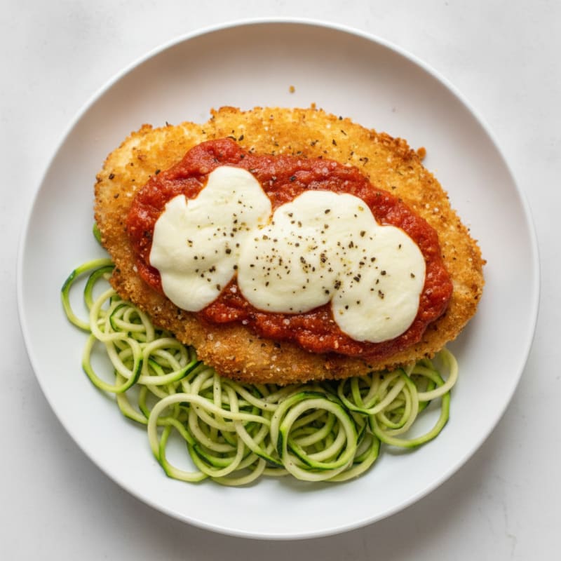 Crispy Chicken Parmesan with Zucchini Noodles