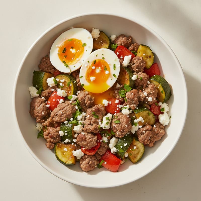 Lean Beef and Roasted Vegetable Bowl with Feta
