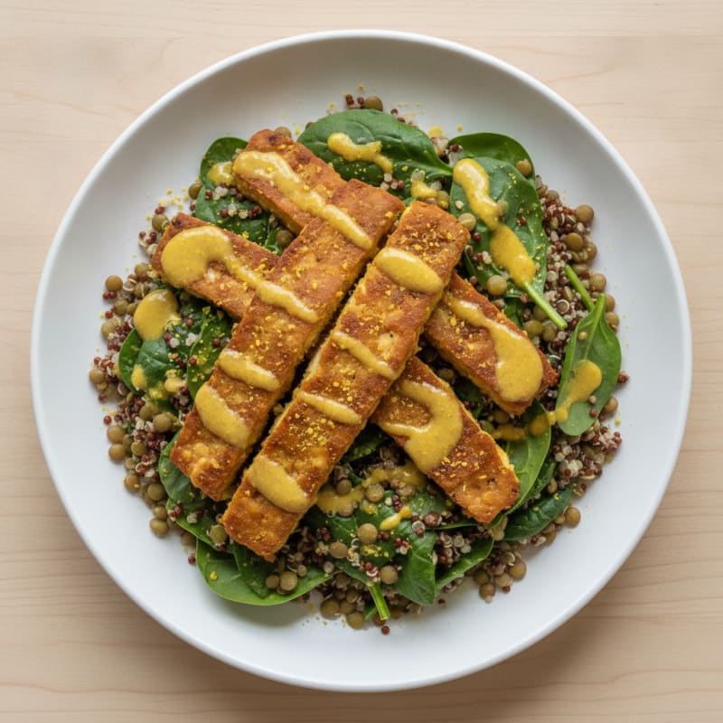 Lentil and Quinoa Power Salad with Crispy Tempeh