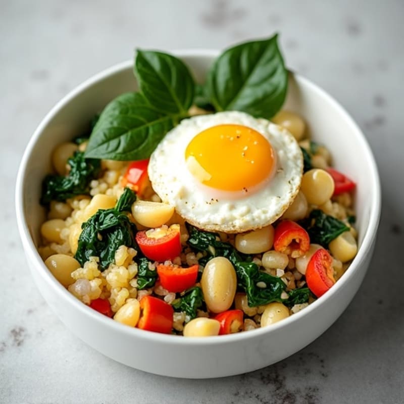 Egg White Veggie Scramble with Cottage Cheese and Sautéed Spinach