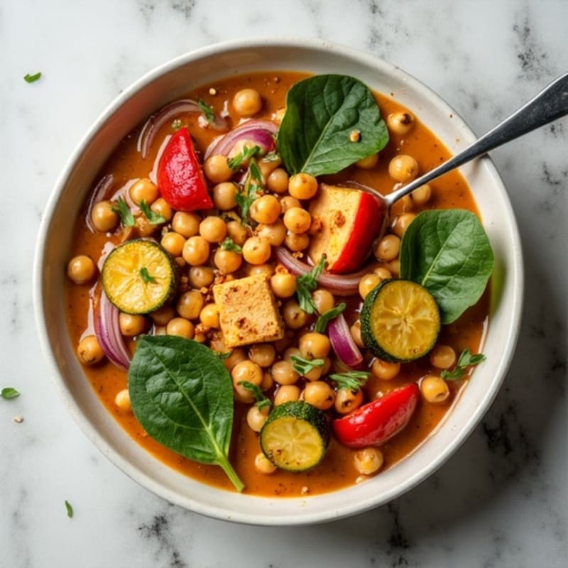 Creamy Chickpea and Roasted Vegetable Skillet with Spinach