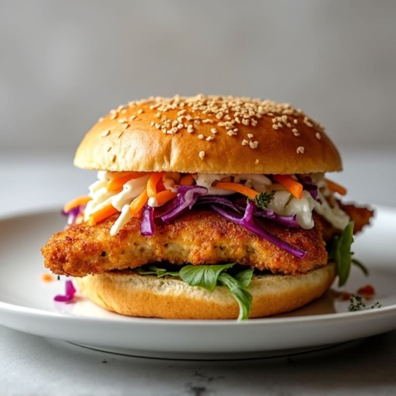 Crispy Baked Chicken Breast Sandwich with Creamy Dill Slaw