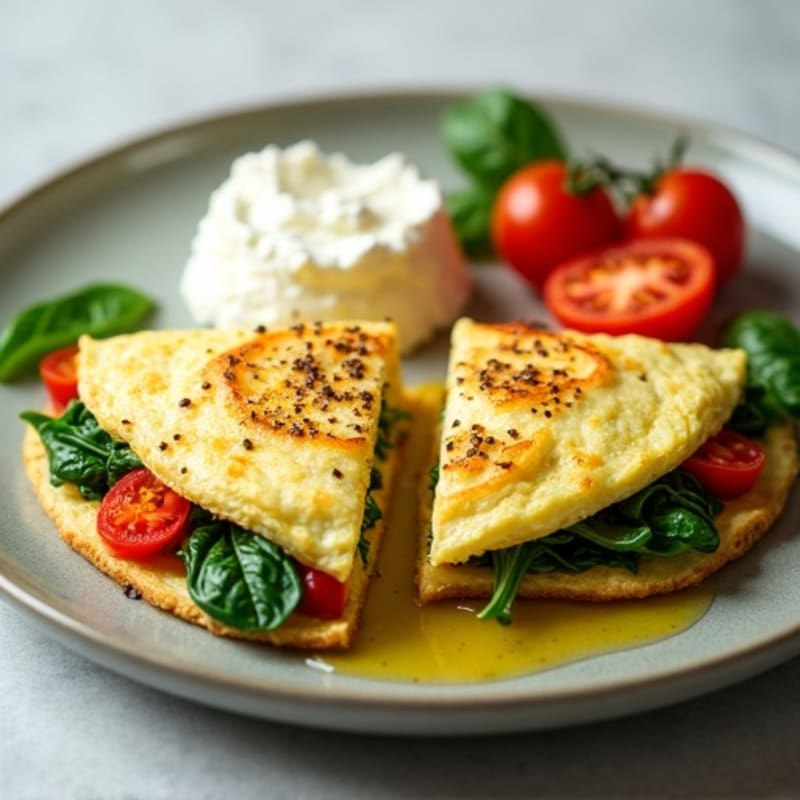 Egg White Spinach Omelet with Cottage Cheese and Tomatoes