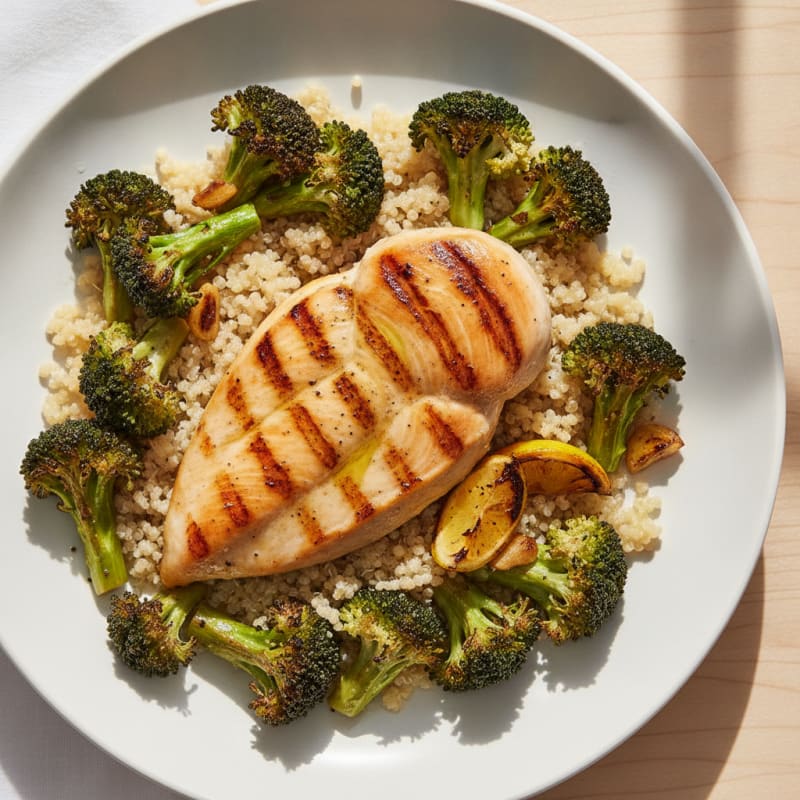 Grilled Chicken Breast with Quinoa and Roasted Broccoli