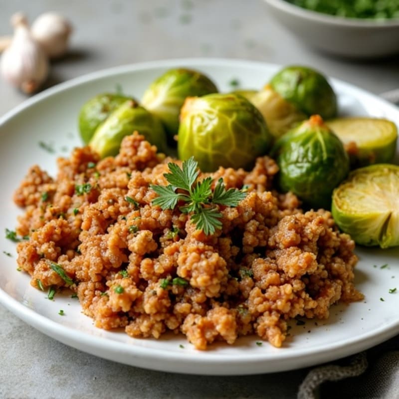 Herb-Seasoned Ground Chicken Skillet with Crispy Brussels Sprouts
