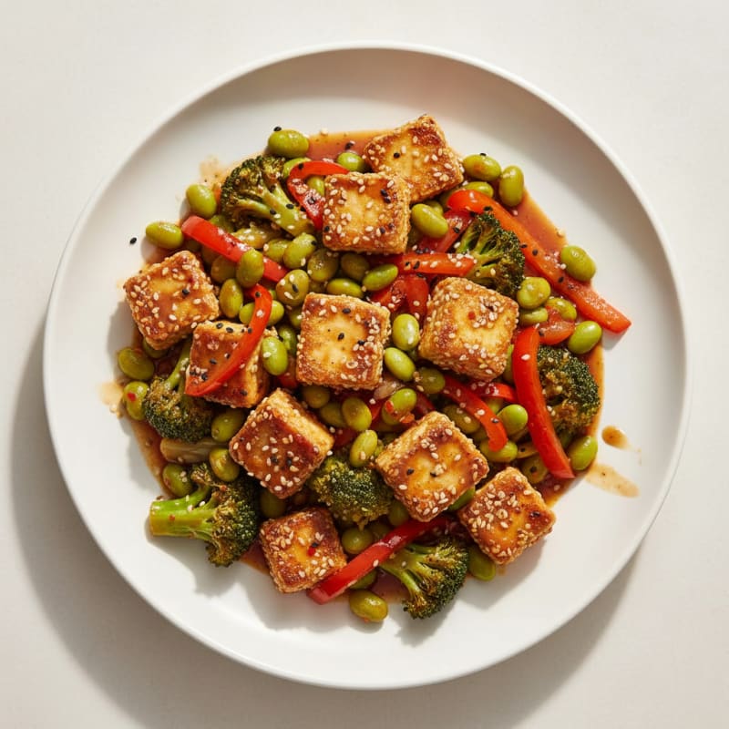 Crispy Sesame Tofu Stir-Fry with Vegetables