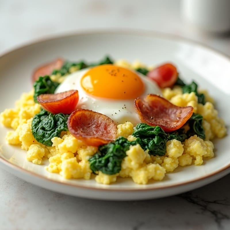 Cottage Cheese Egg Scramble with Spinach and Turkey Bacon