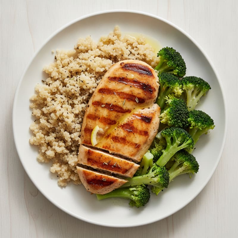 Grilled Chicken Breast with Quinoa and Steamed Broccoli