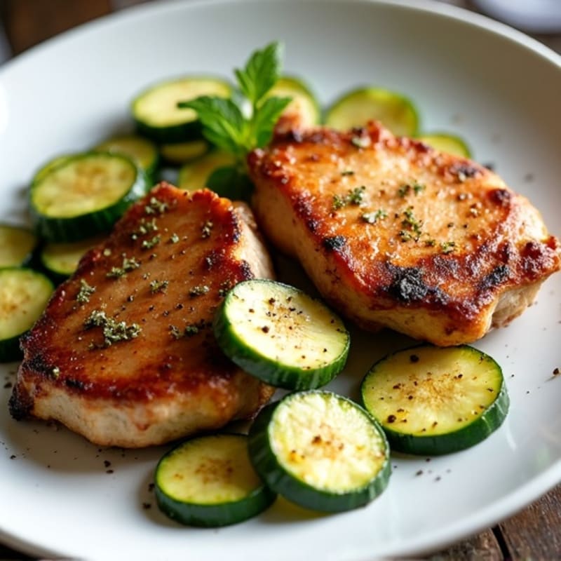 Pan-Seared Pork Chops with Roasted Zucchini