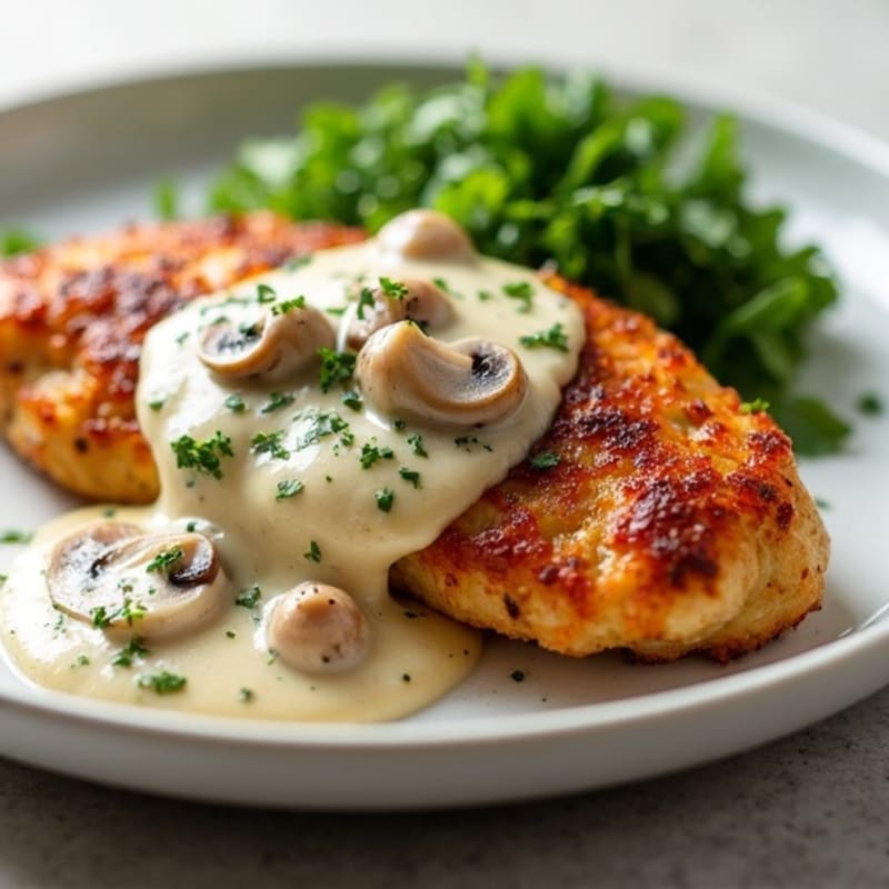 Crispy Pan-Seared Chicken with Creamy Mushroom Herb Sauce