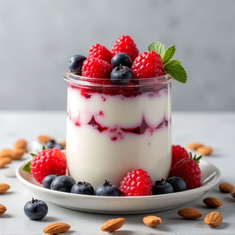 Greek Yogurt Protein Parfait with Mixed Berries and Almonds