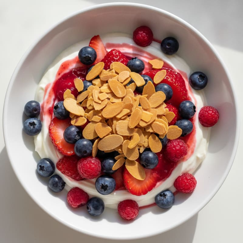 Greek Yogurt Protein Parfait with Mixed Berries and Almonds