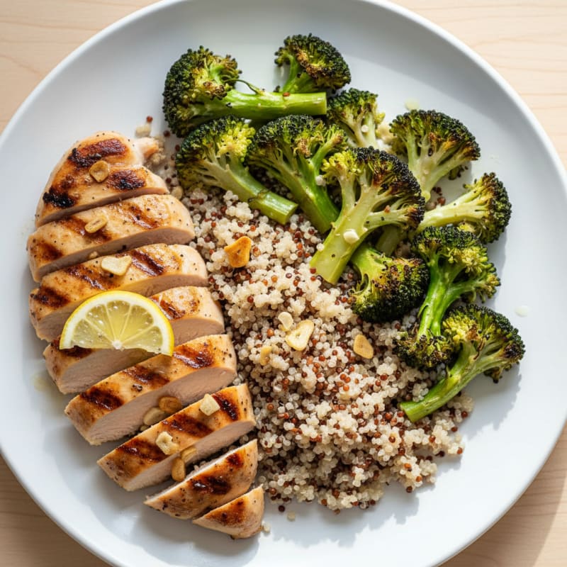 Grilled Chicken Breast with Quinoa and Roasted Broccoli