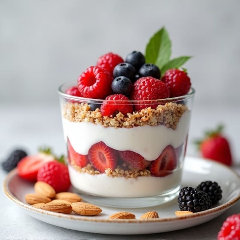 Greek Yogurt Parfait with Mixed Berries and Almonds