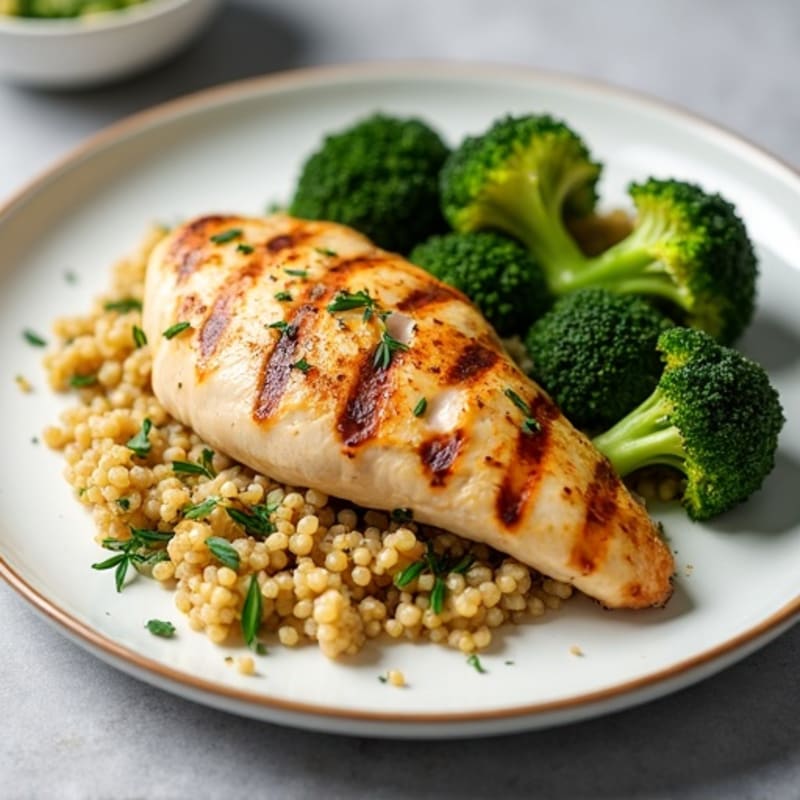 Grilled Chicken Breast with Roasted Broccoli and Quinoa