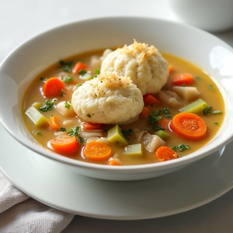 Creamy Chicken and Vegetable Stew with Fluffy Herb Dumplings