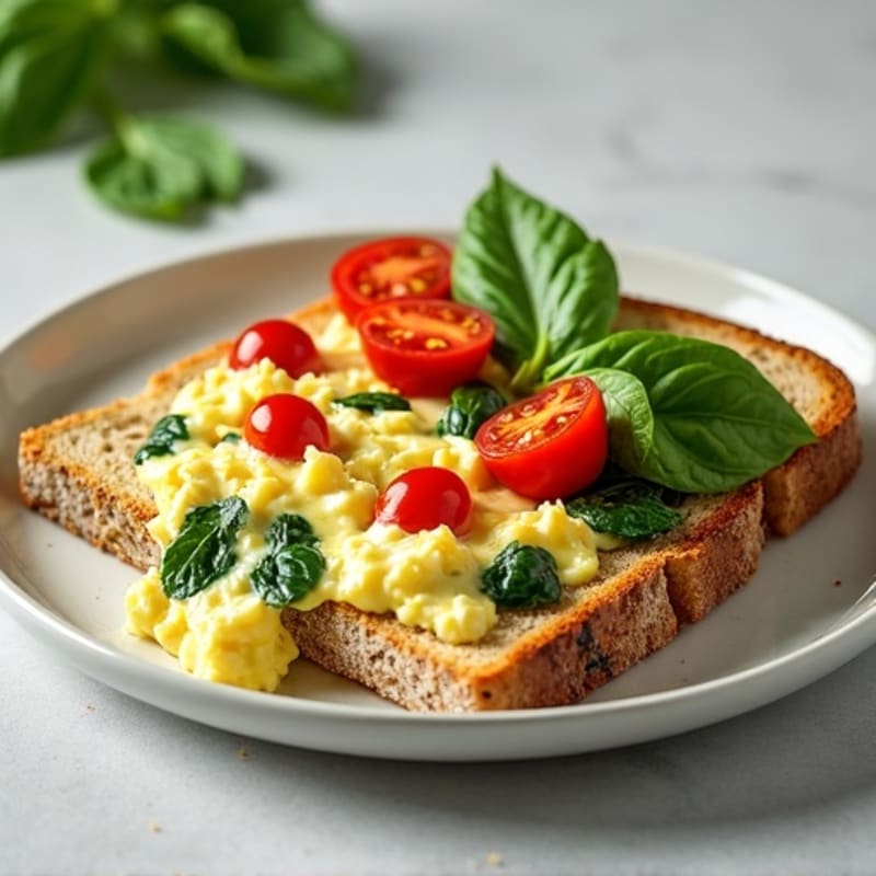Cottage Cheese Egg White Scramble with Spinach and Cherry Tomatoes
