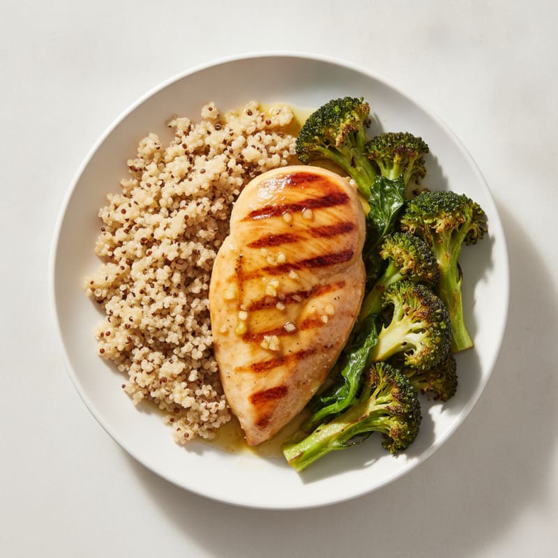 Grilled Chicken Breast with Roasted Broccoli and Quinoa