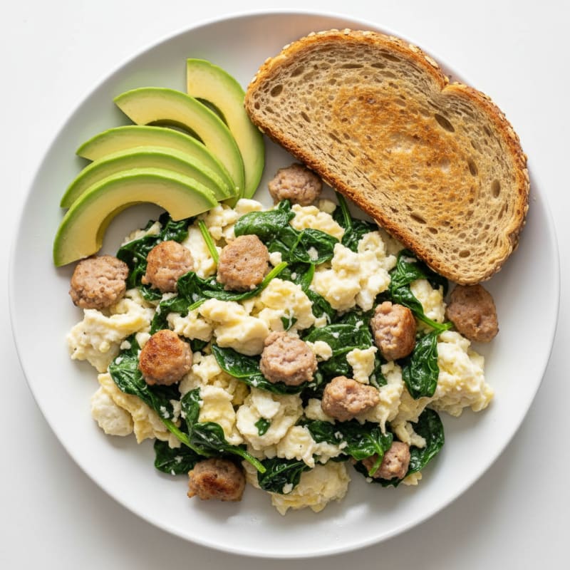 Egg White and Turkey Sausage Scramble with Spinach