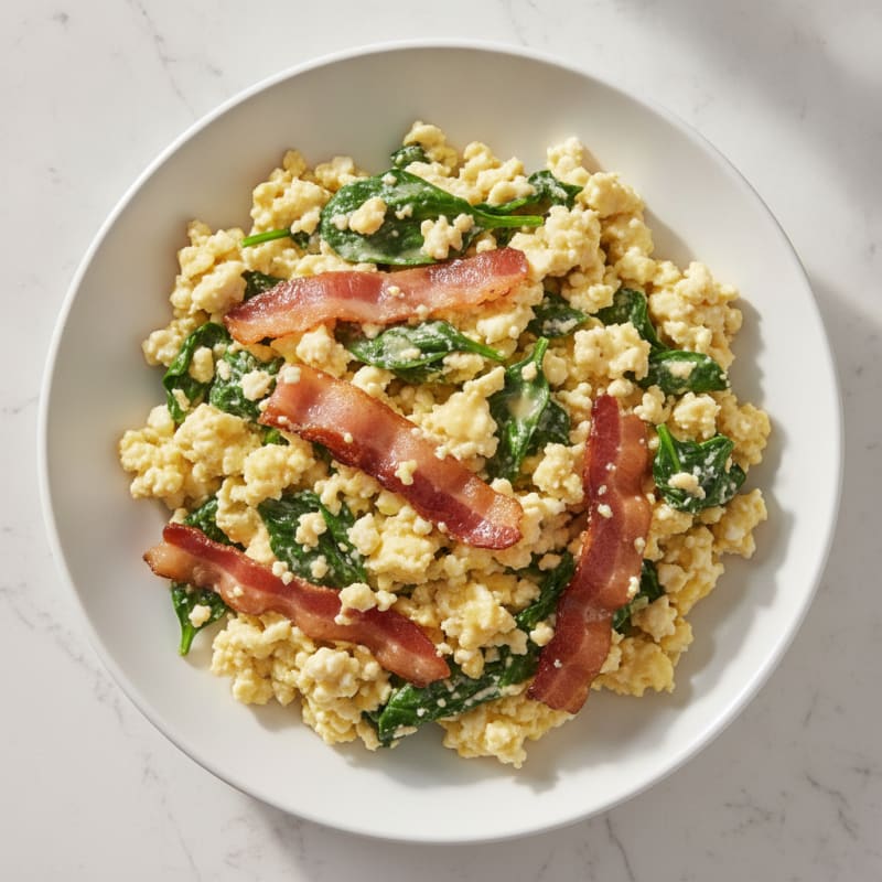 Cottage Cheese Scramble with Spinach and Turkey Bacon