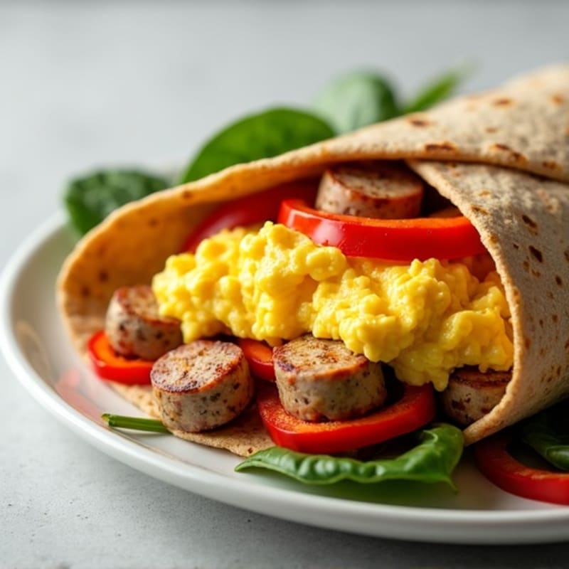 Hearty Scrambled Egg and Turkey Sausage Wrap with Roasted Peppers