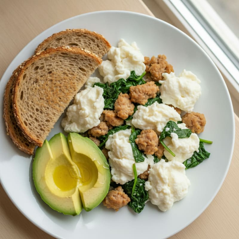 Egg White and Turkey Sausage Scramble with Spinach