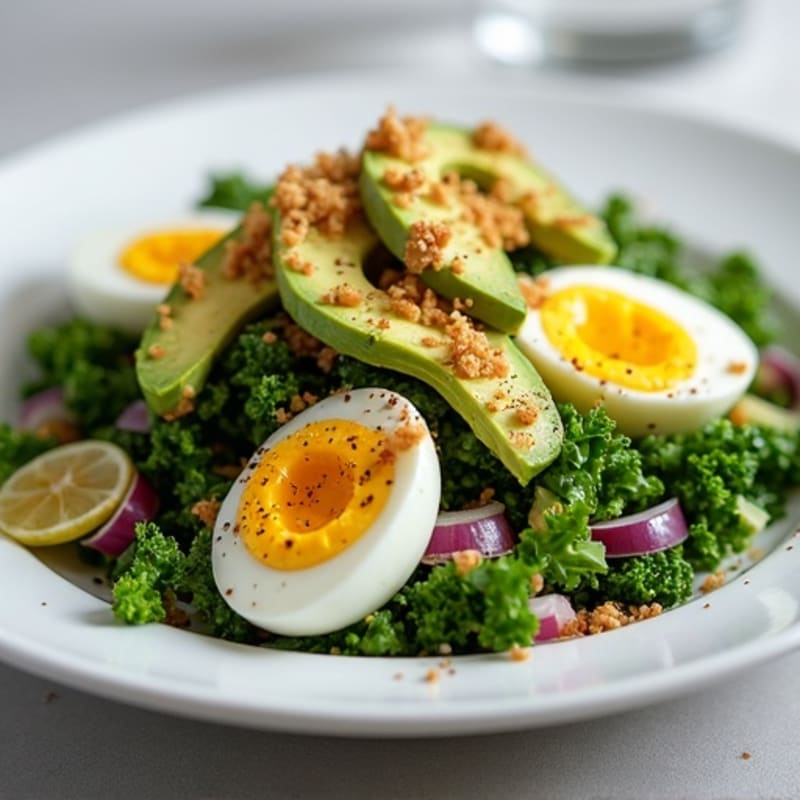 Fresh Hard Boiled Egg and Avocado Salad with Crispy Greens