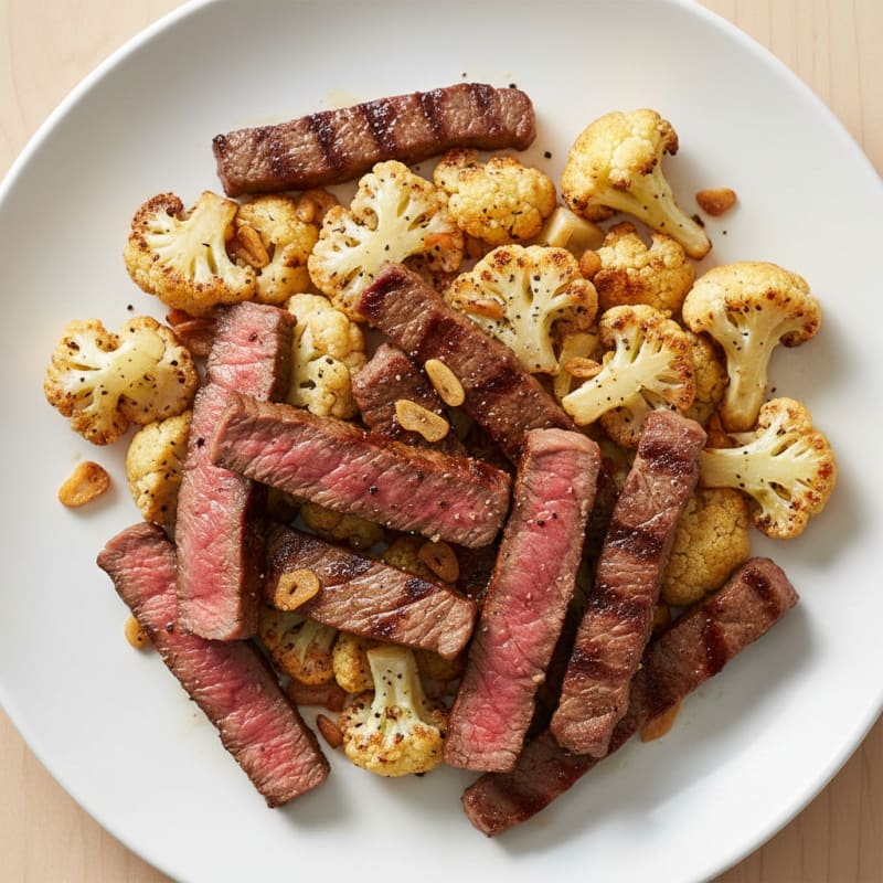 Seared Lean Beef Strips with Roasted Cauliflower
