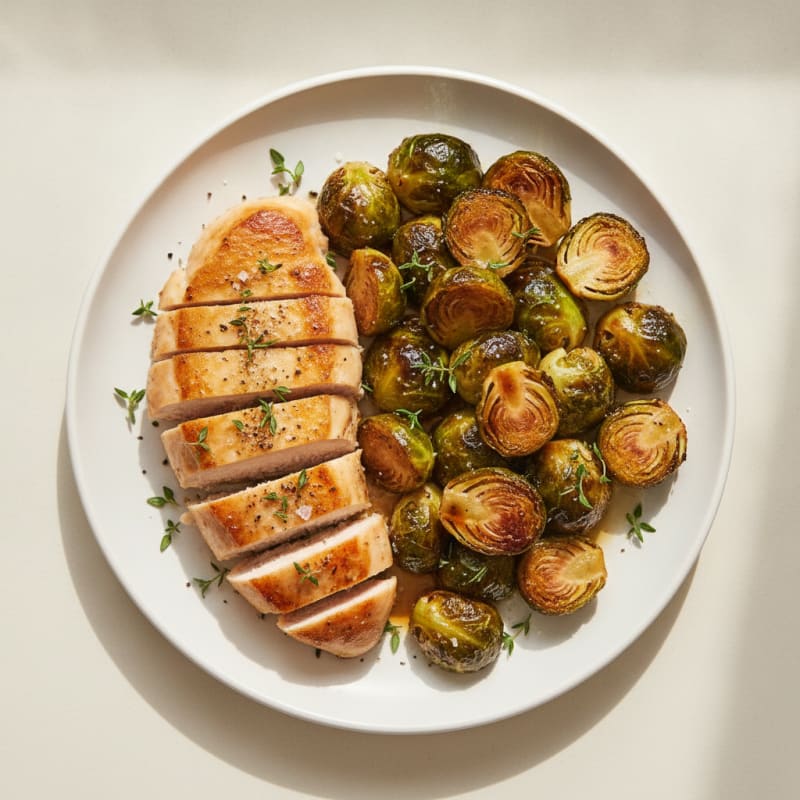 Balsamic Glazed Brussels Sprouts with Seared Chicken