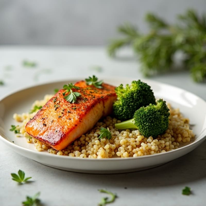 Seared Salmon with Roasted Broccoli and Quinoa