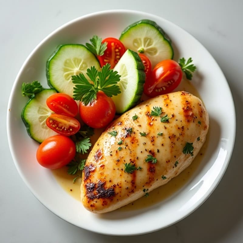 Lemon-Herb Roasted Chicken with Fresh Cucumber Tomato Salad and Creamy Tahini Dressing